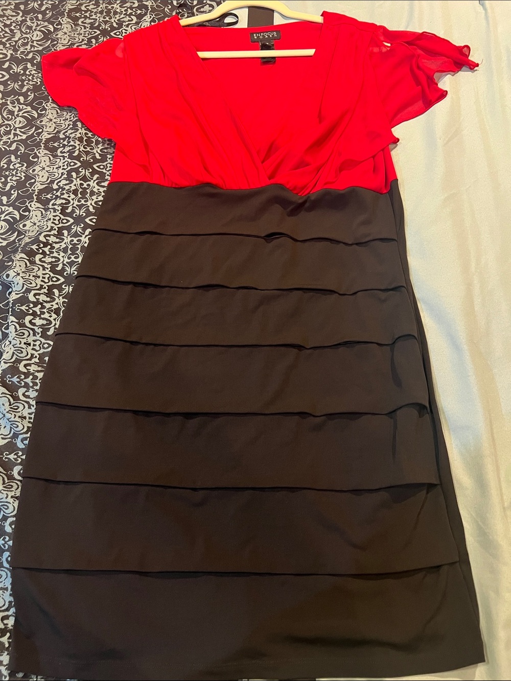 Enfocus Studio Red Bodice Black Tiered Dress